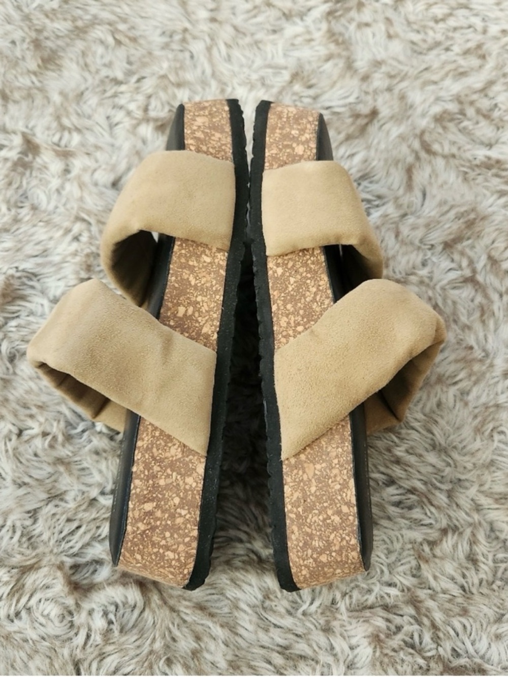 Free People Tan Double-Strap Cork Platform Slide Sandals - Picture 3 of 6
